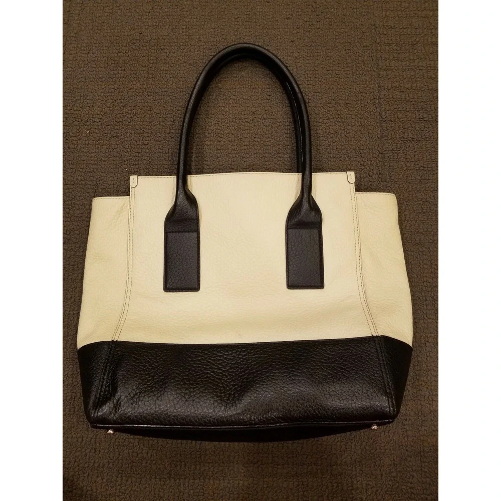 KATE SPADE New York Satchel Pebbled Leather Shoulder Handbag Black White